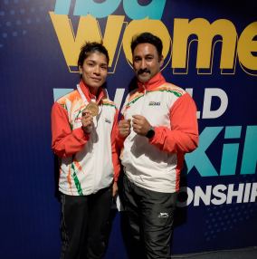 Dr. Bharath with Nikhat Zareen and her gold medal